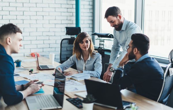 Male,And,Female,Colleagues,Discussing,Working,Strategy,Of,Cooperation,Having
